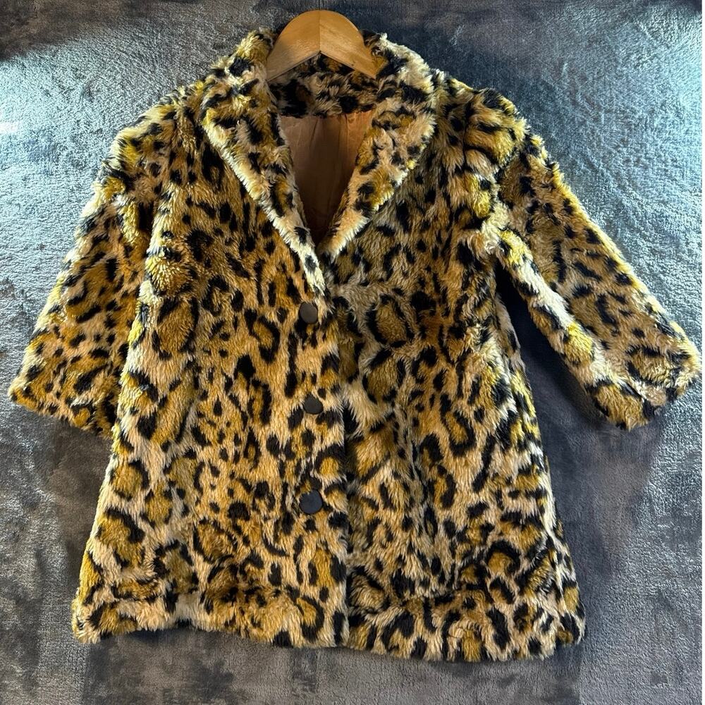 VTG 90s/Y2K Banana Republic Faux Leopard Fur Swing Coat Women’s XS MOD Vibe